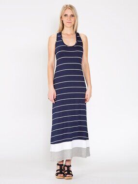 NWT Amour Vert Women's Racerback Maxi Dress Navy Stripe Size M